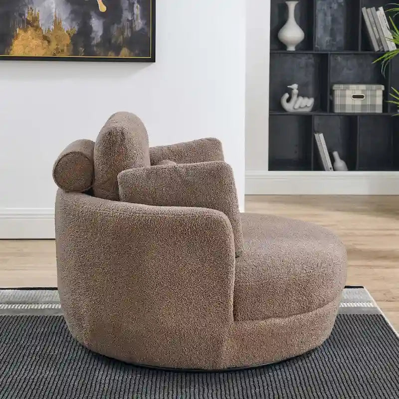 Poltrona moderna girevole a botte a due posti con 4 cuscini e pouf contenitore