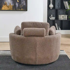 Poltrona moderna girevole a botte a due posti con 4 cuscini e pouf contenitore