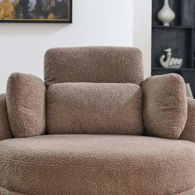 Poltrona moderna girevole a botte a due posti con 4 cuscini e pouf contenitore