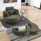 Poltrona moderna girevole a botte a due posti con 4 cuscini e pouf contenitore