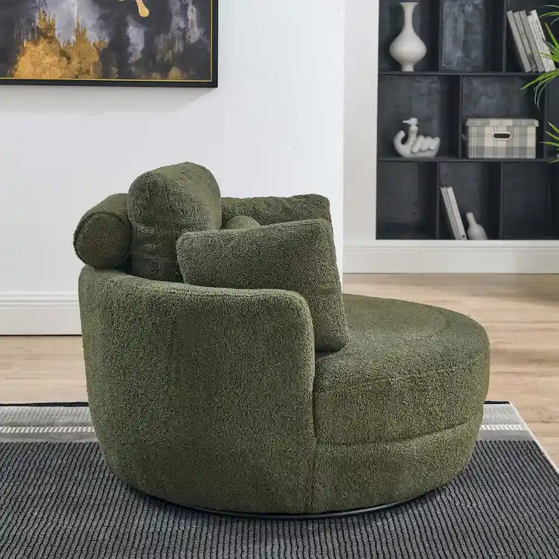 Poltrona moderna girevole a botte a due posti con 4 cuscini e pouf contenitore