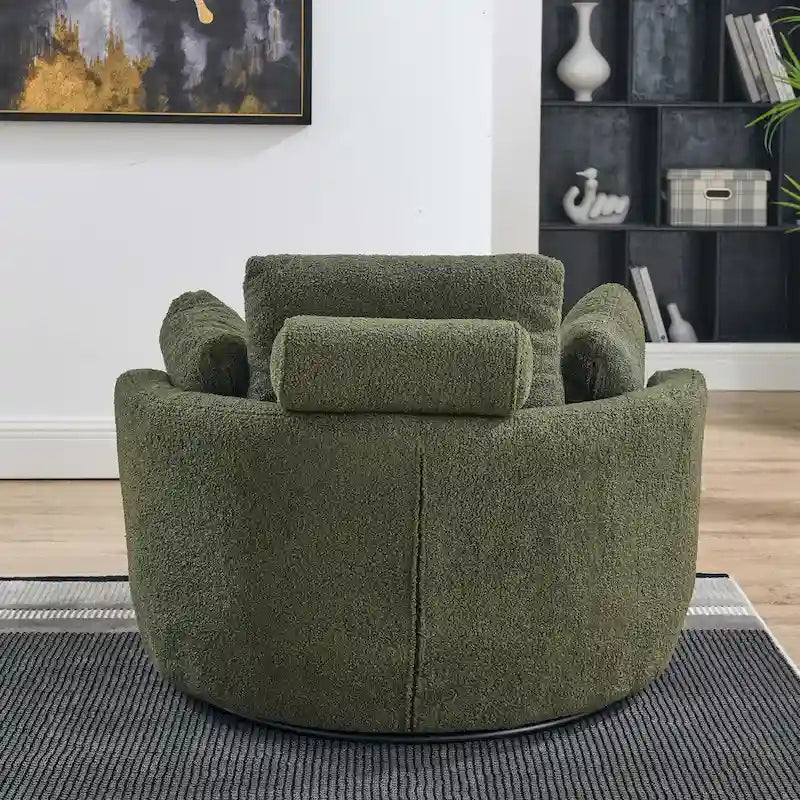Poltrona moderna girevole a botte a due posti con 4 cuscini e pouf contenitore