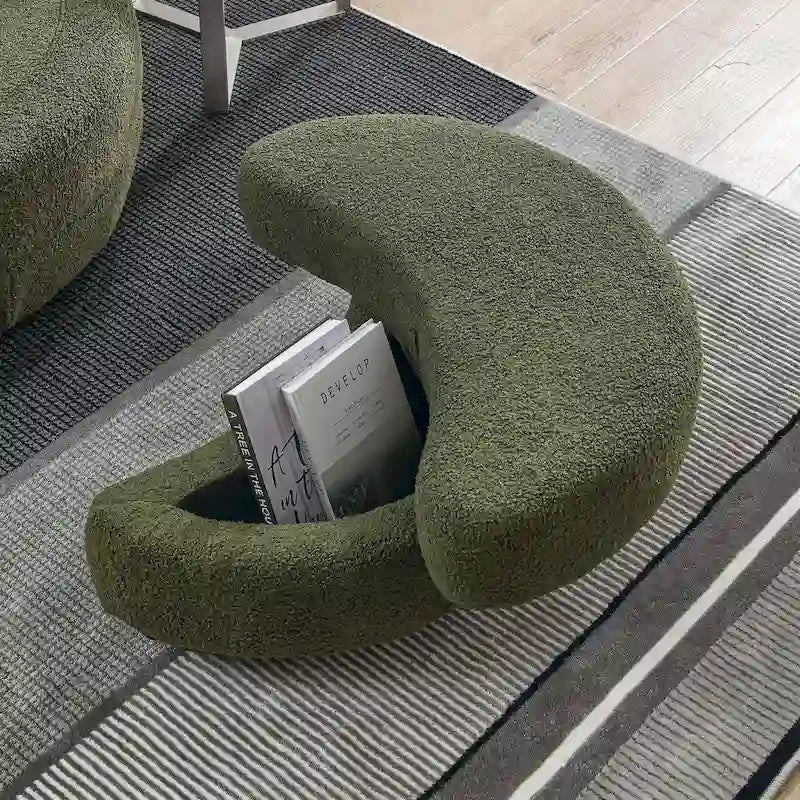Poltrona moderna girevole a botte a due posti con 4 cuscini e pouf contenitore