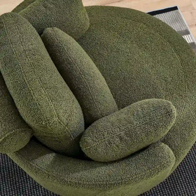 Poltrona moderna girevole a botte a due posti con 4 cuscini e pouf contenitore