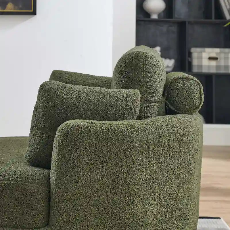 Poltrona moderna girevole a botte a due posti con 4 cuscini e pouf contenitore