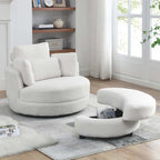 Poltrona moderna girevole a botte a due posti con 4 cuscini e pouf contenitore