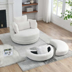 Poltrona moderna girevole a botte a due posti con 4 cuscini e pouf contenitore