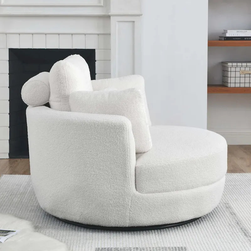 Poltrona moderna girevole a botte a due posti con 4 cuscini e pouf contenitore