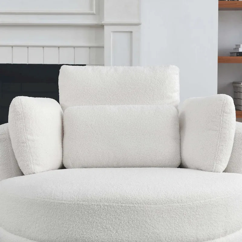 Poltrona moderna girevole a botte a due posti con 4 cuscini e pouf contenitore