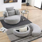 Poltrona moderna girevole a botte a due posti con 4 cuscini e pouf contenitore