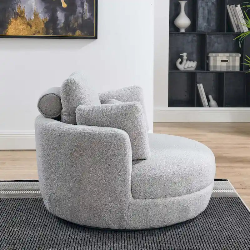 Poltrona moderna girevole a botte a due posti con 4 cuscini e pouf contenitore