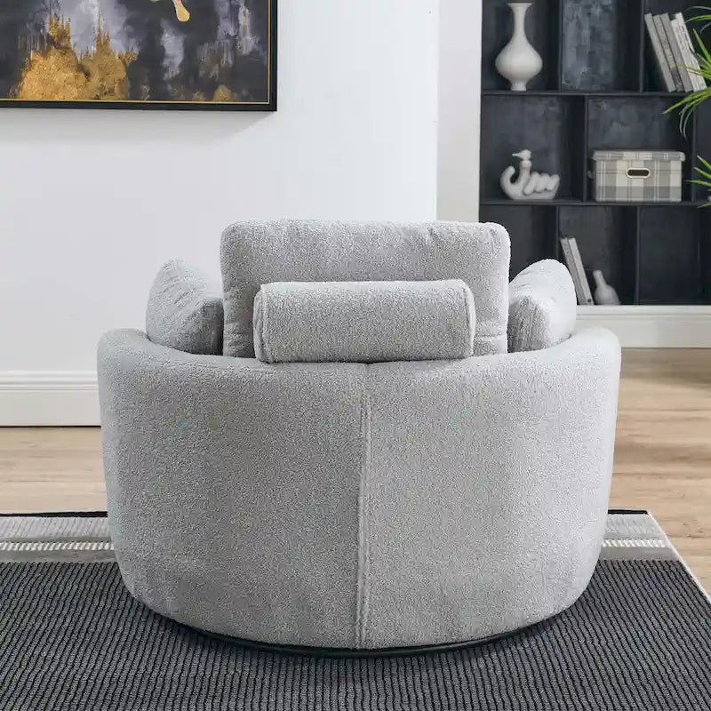 Poltrona moderna girevole a botte a due posti con 4 cuscini e pouf contenitore