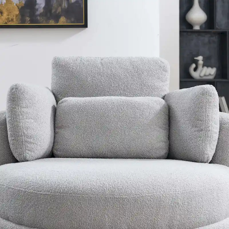 Poltrona moderna girevole a botte a due posti con 4 cuscini e pouf contenitore