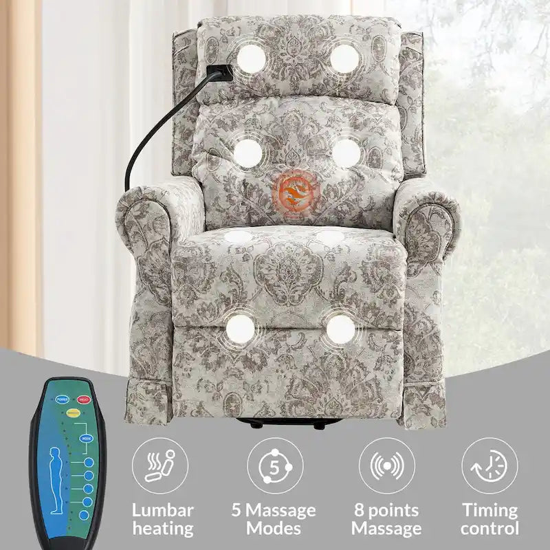 Poltrona reclinabile elettrica tradizionale con sollevamento assistito, massaggio, calore e poggiatesta manuale