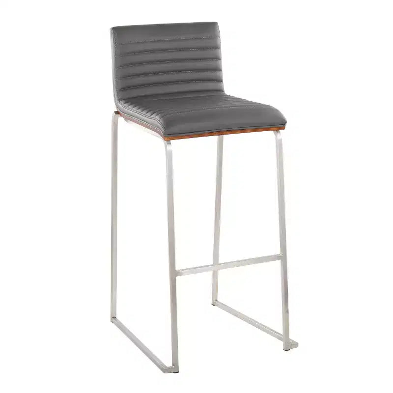 LumiSource Set di 2 sgabelli da bar Mason Mara da 30" Acciaio Inox Noce Pelle Sintetica
