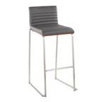 LumiSource Set di 2 sgabelli da bar Mason Mara da 30" Acciaio Inox Noce Pelle Sintetica