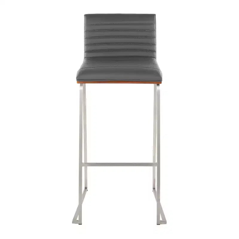 LumiSource Set di 2 sgabelli da bar Mason Mara da 30" Acciaio Inox Noce Pelle Sintetica