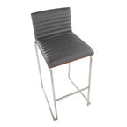 LumiSource Set di 2 sgabelli da bar Mason Mara da 30" Acciaio Inox Noce Pelle Sintetica