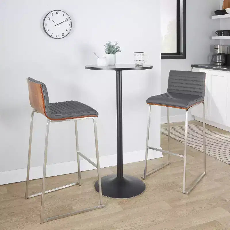 LumiSource Set di 2 sgabelli da bar Mason Mara da 30" Acciaio Inox Noce Pelle Sintetica