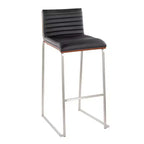 LumiSource Set di 2 sgabelli da bar Mason Mara da 30" Acciaio Inox Noce Pelle Sintetica