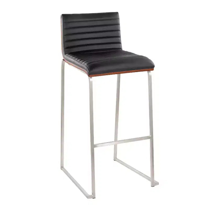 LumiSource Set di 2 sgabelli da bar Mason Mara da 30" Acciaio Inox Noce Pelle Sintetica