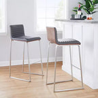 LumiSource Set di 2 sgabelli da bar Mason Mara da 30" Acciaio Inox Noce Pelle Sintetica