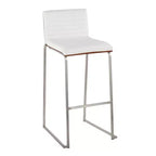 LumiSource Set di 2 sgabelli da bar Mason Mara da 30" Acciaio Inox Noce Pelle Sintetica