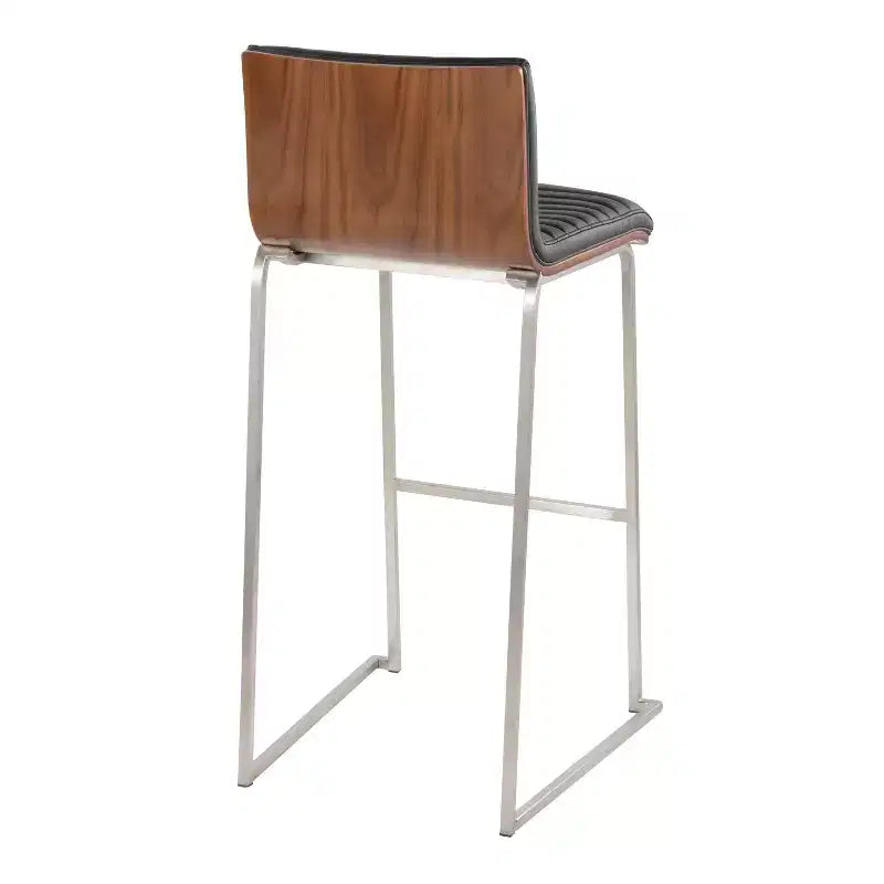 LumiSource Set di 2 sgabelli da bar Mason Mara da 30" Acciaio Inox Noce Pelle Sintetica