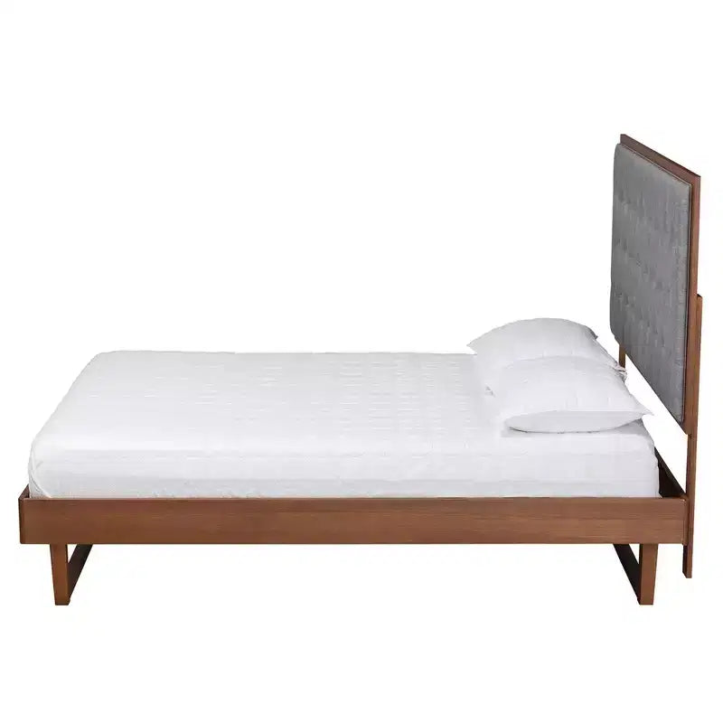 Baxton Studio Bryn Letto a piattaforma in tessuto e legno grigio/marrone noce: senza rete a molle, testiera trapuntata
