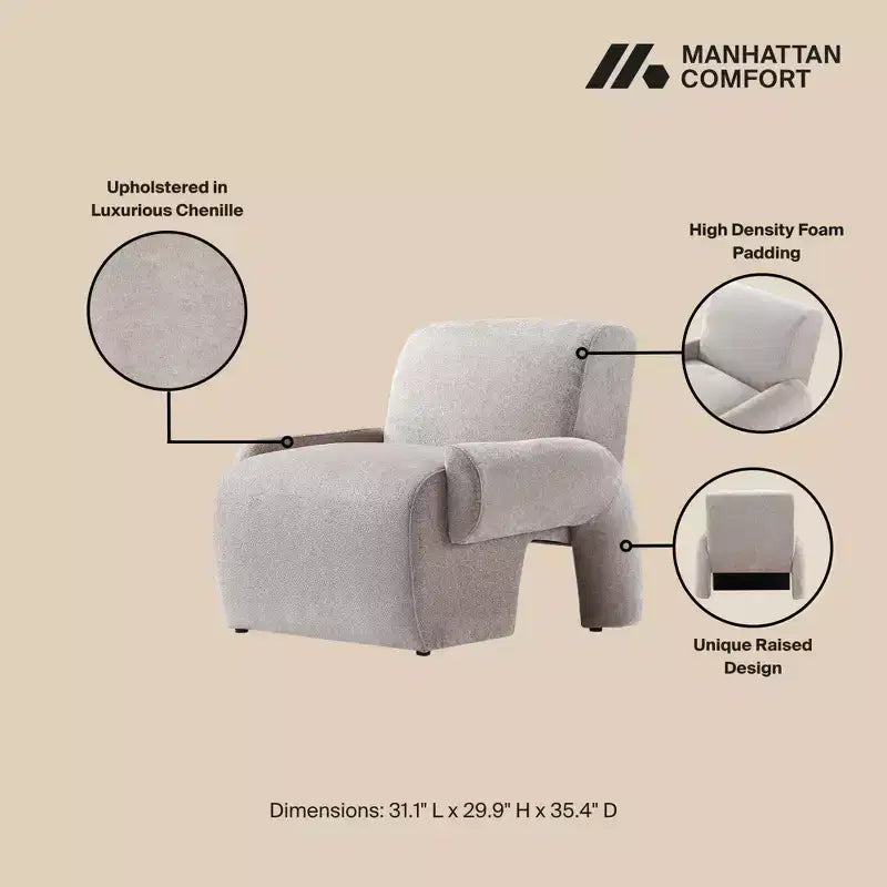 Manhattan Comfort Divano a 3 Posti (112") e 2 Poltrone Accent Chenille Verandah