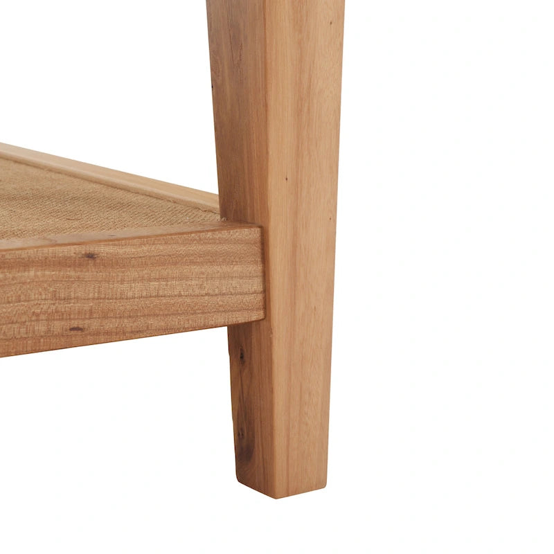 Tavolino da Caffè Quadrato in Vetro con Cornice in Legno di Olmo e Ripiano Rivestito in Lino – 40Lx40Px17A