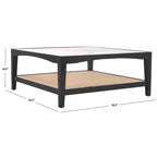 Tavolino da Caffè Quadrato in Vetro con Cornice in Legno di Olmo e Ripiano Rivestito in Lino – 40Lx40Px17A